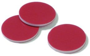 Septa, PTFE/silicone/PTFE, red PTFE/silicone/red PTFE, diam. x thickness 8 mm x 1.0 mm, pkg of 100 ea