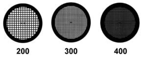 Grids for transmission electron microscopy, grid size 200 mesh x 125 mum pitch, copper