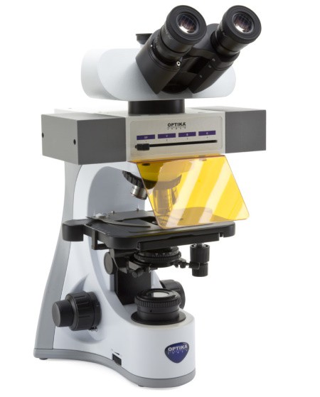 Microscopio a fluorescenza led trinoculare 1000x, IOS, 4 slot per filtri led OPTIKA modello B-510LD4