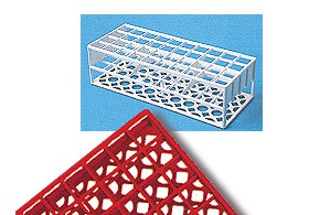 PORTAPROVETTE CON FORI QUADRATI AUTOCLAVABILI posti 40 fori (Ø mm) 21 colore rosso