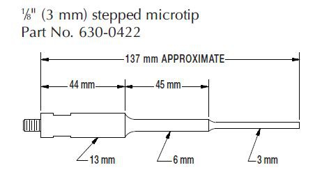 Sonda micropunta a gradini con diametro di 3 mm, in lega Ti-6Al-4V. Volume campione 0,25÷10 ml. Si a