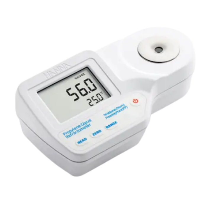 Rifrattometro digitale per Glicole Propilenico: da 0 a 100%Volume; da 0 a -51°C (punto di congelamento), per solventi farmaceutici, additivi alimentari, agenti emulsionanti, idratanti, igienizzanti per mani e lozioni